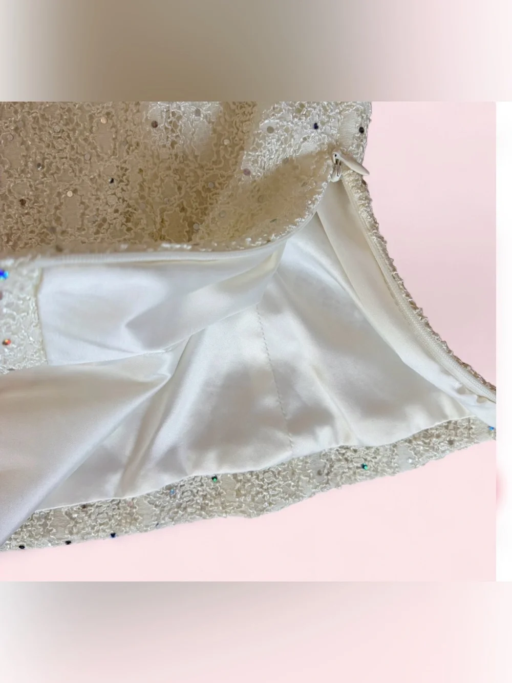 Tahari Luxe Off White Sequin Sleeveless Shell Top Petite 4P Party Glam Evening